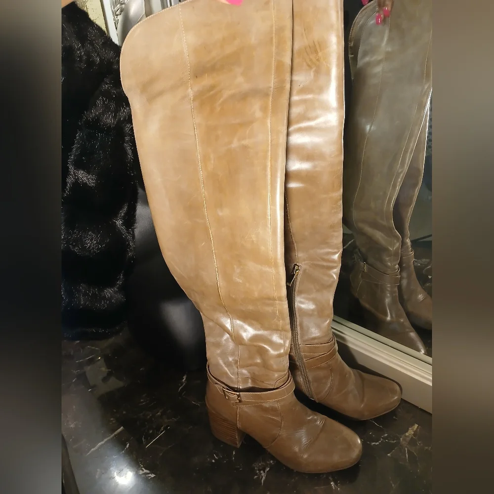 Matiko Tan Over the Knee Leather Boots